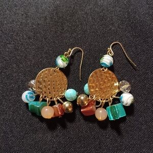 Bohemian Goldtone Circular Dangele Earrings With Stones And Beads